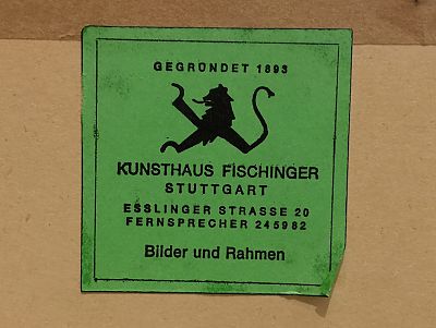 Historischer Aufkleber auf der Rückseite eines Fischinger-Rahmens