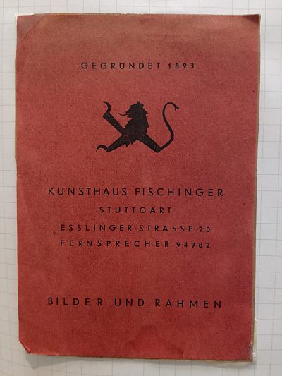 Historischer Aufkleber auf der Rückseite eines Fischinger-Rahmens