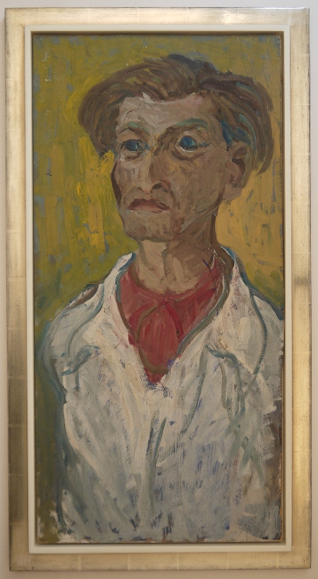 Wilhelm Fischer: Selbstportrait, Öl auf Hartfaser, in einem handgefertigten Schattenfugenrahmen mit Echtsilberplatte vom Kunsthaus Fischinger.